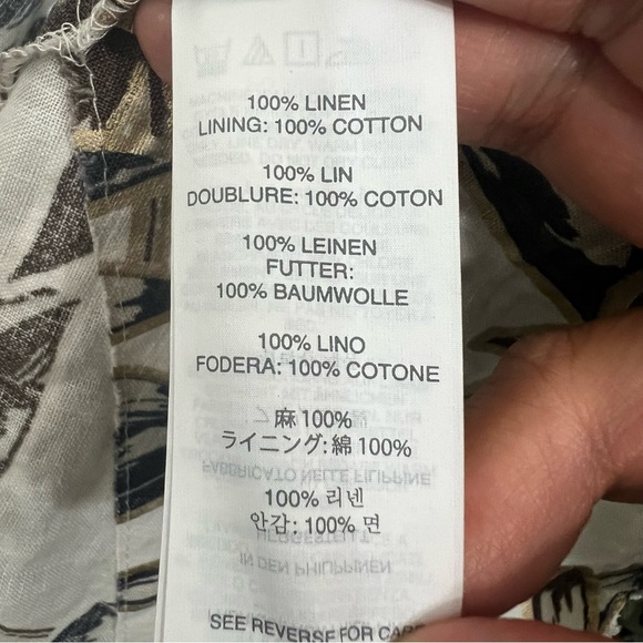 J Crew 0 Foil Leaf Zip Front 100% Linen Boho Chic Tropical Beachy A-Line Dress - Picture 14 of 16